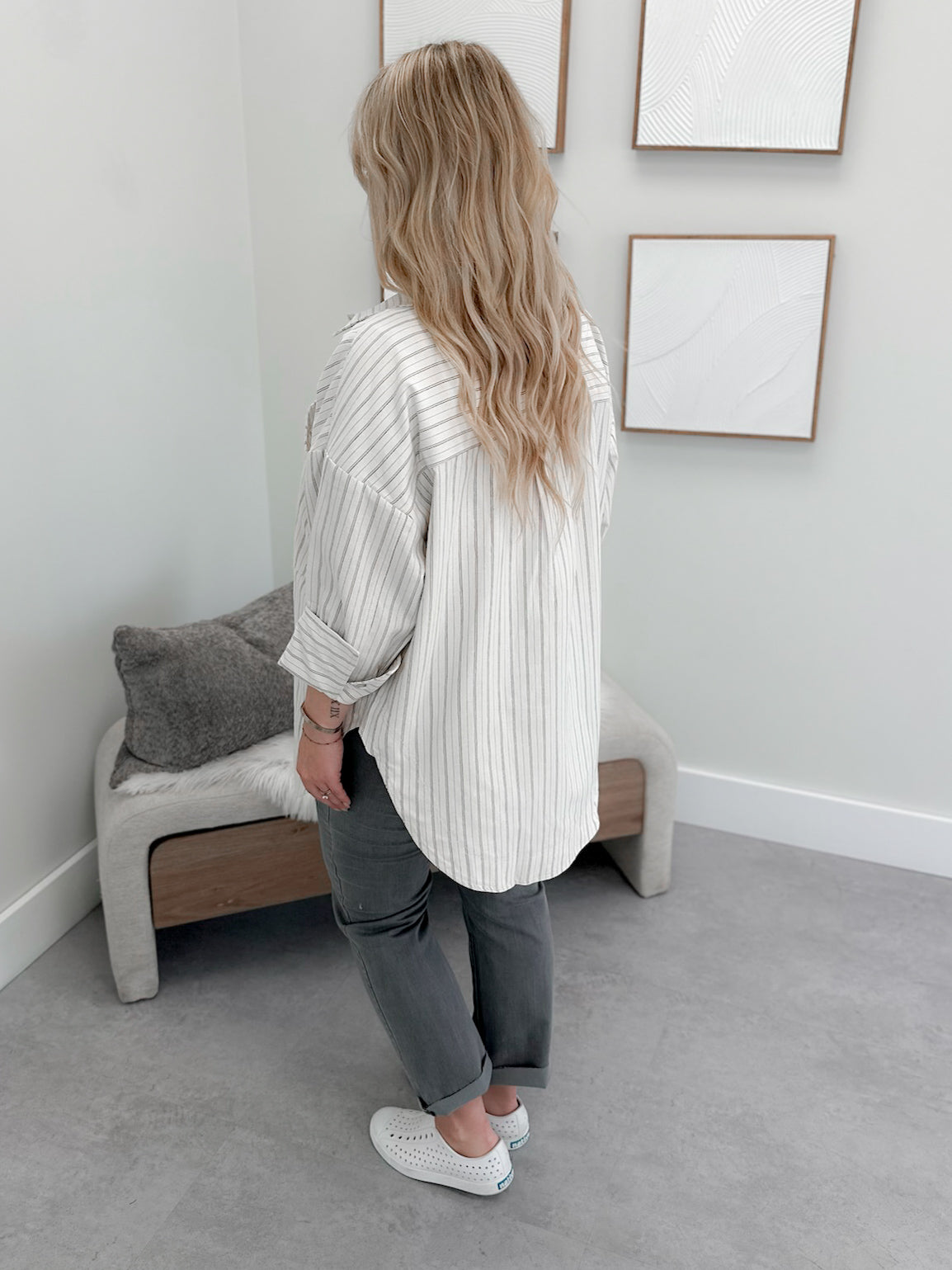 Wesley Shacket in Pinstripe Ivory