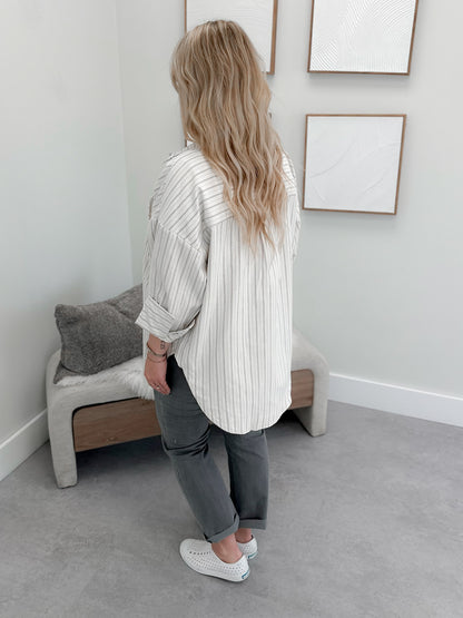 Wesley Shacket in Pinstripe Ivory