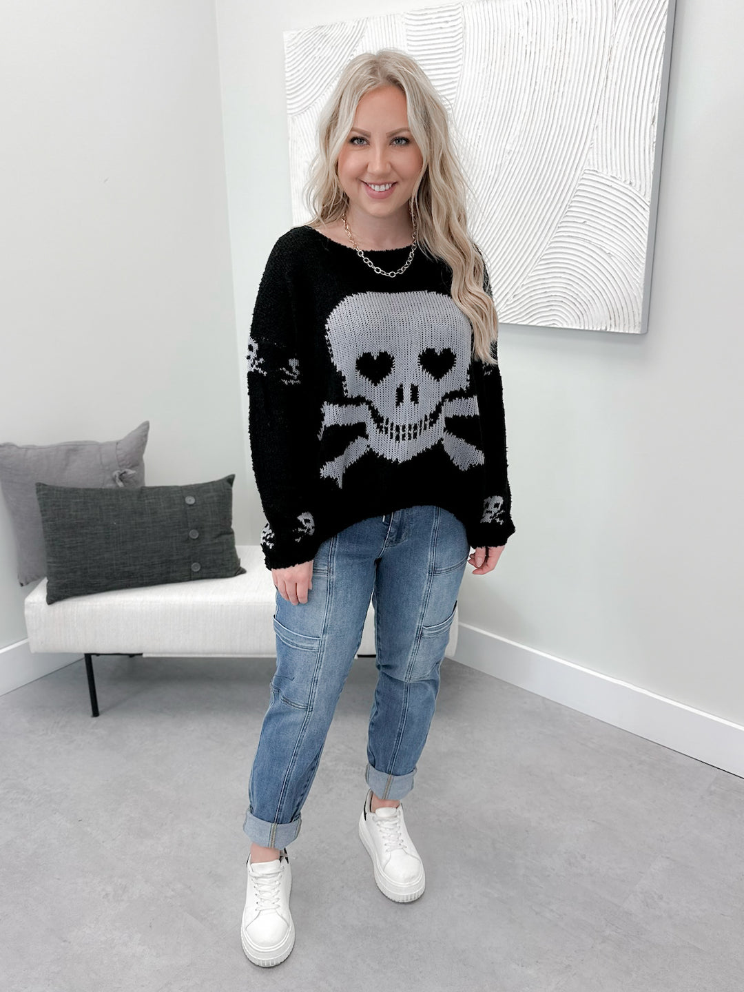 Trinity Skull Sweater in Black & Grey