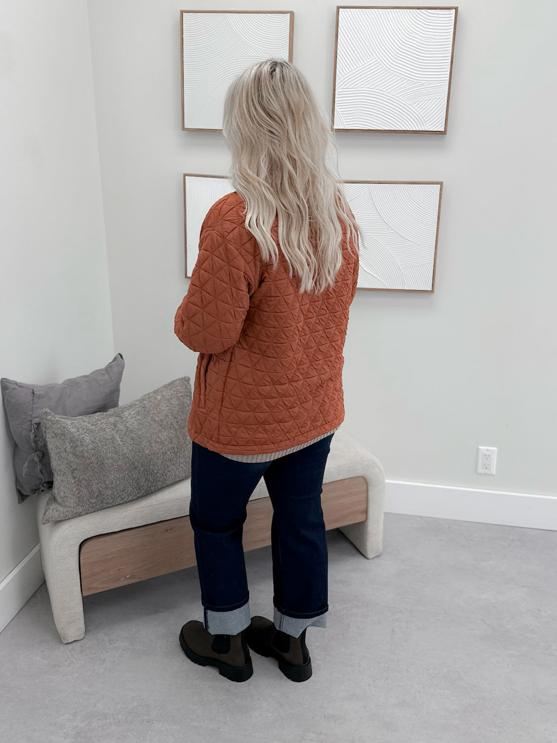 Geometric Button Down Jacket in Rust