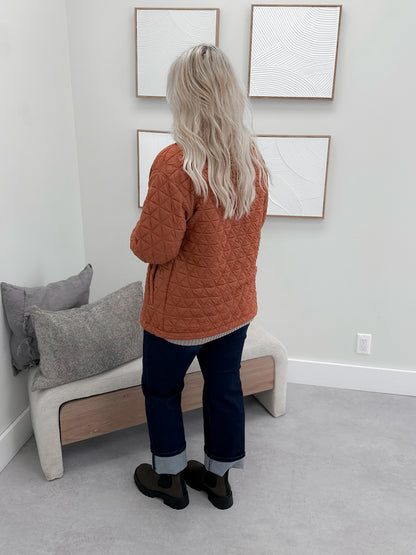 Geometric Button Down Jacket in Rust