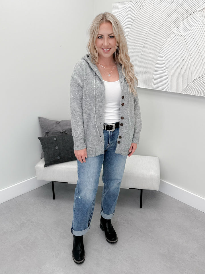 Alba Button Cardigan in Grey