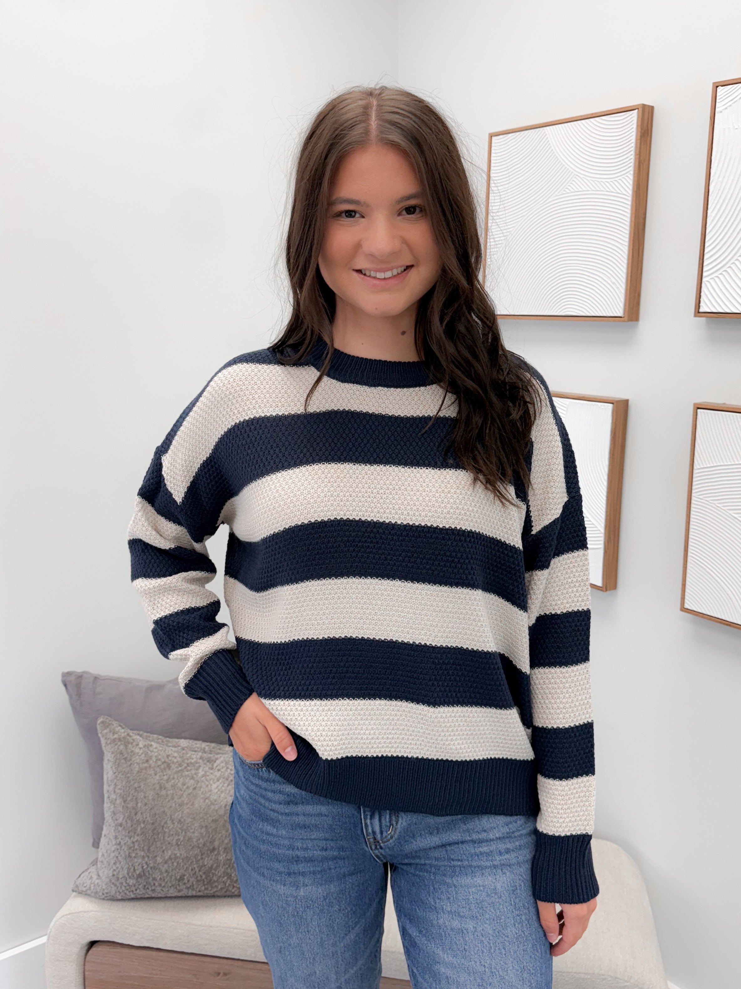 Kira Striped Sweater in Navy