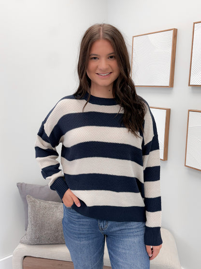 Kira Striped Sweater in Navy