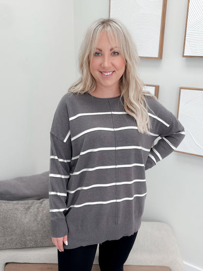 Jeanette Striped Sweater in Grey