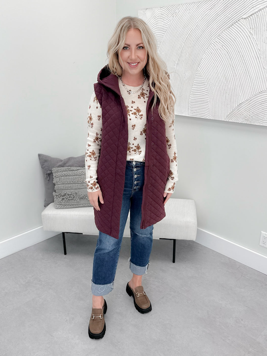Jonnie Quilted Vest in Plum
