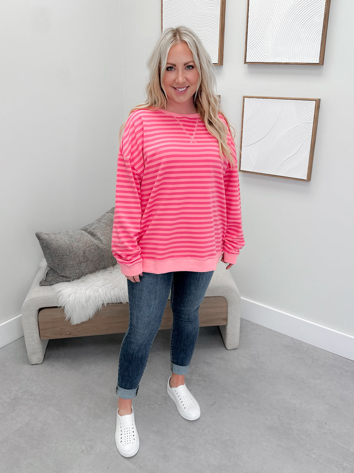 Freya Striped Pullover in Bright Pink