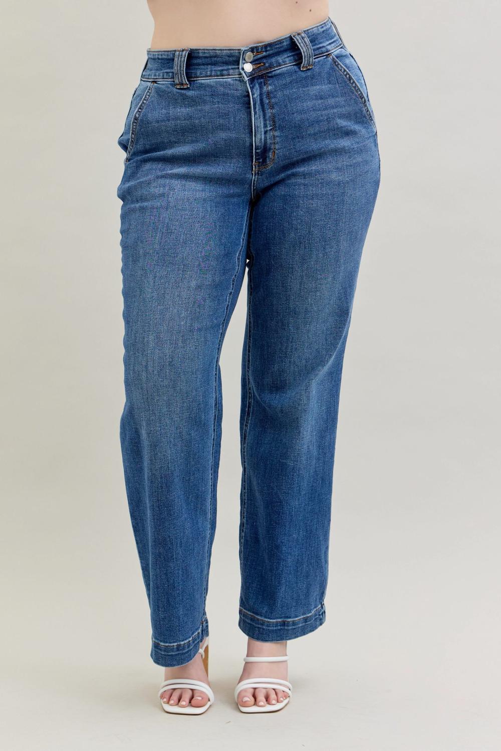 Fate Double Button Wide Leg Jeans by Judy Blue