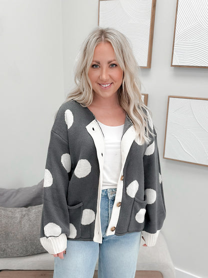 Jodi Cardigan in Grey Polka Dot