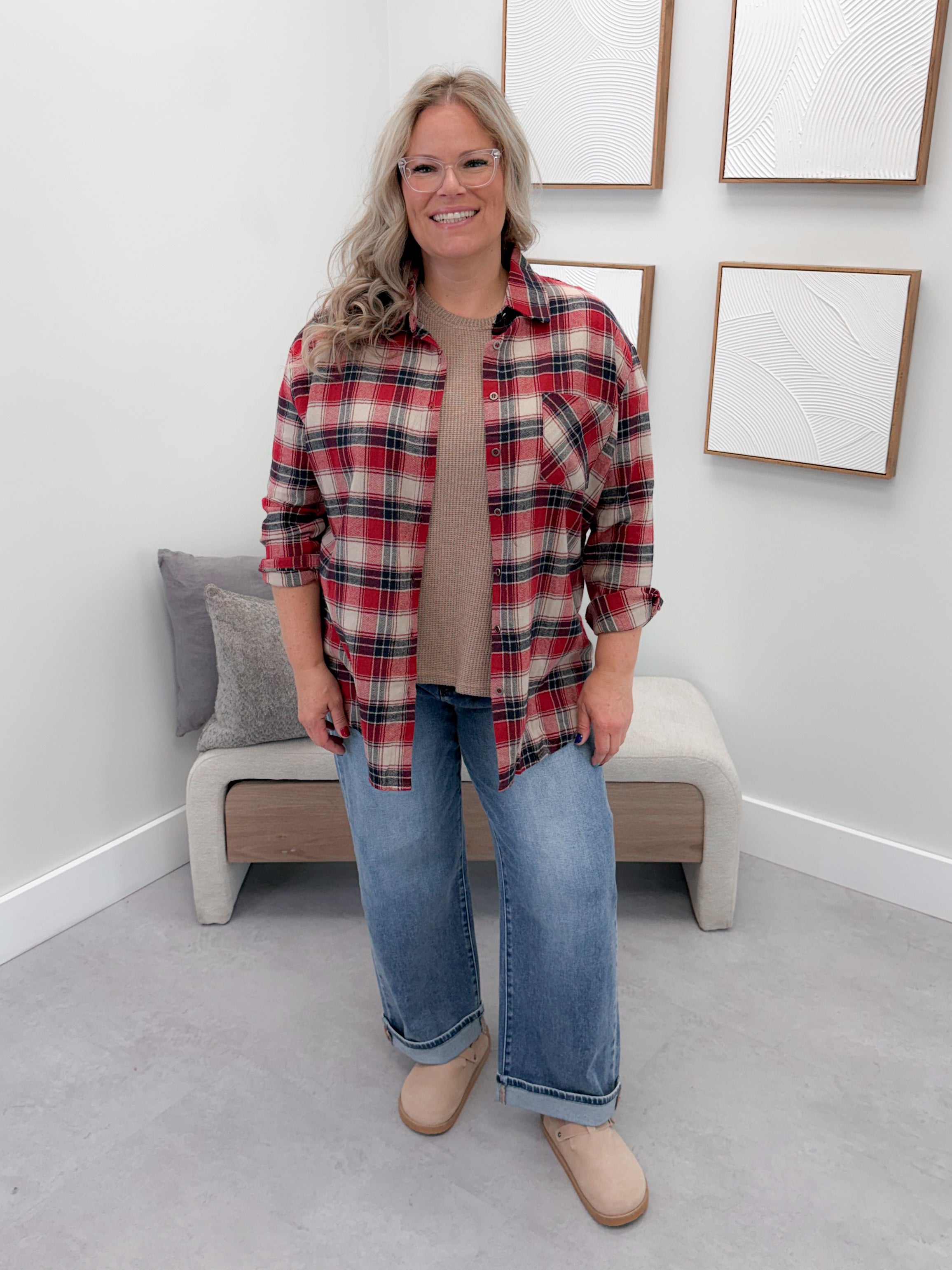 Janelle Button Up in Red Plaid