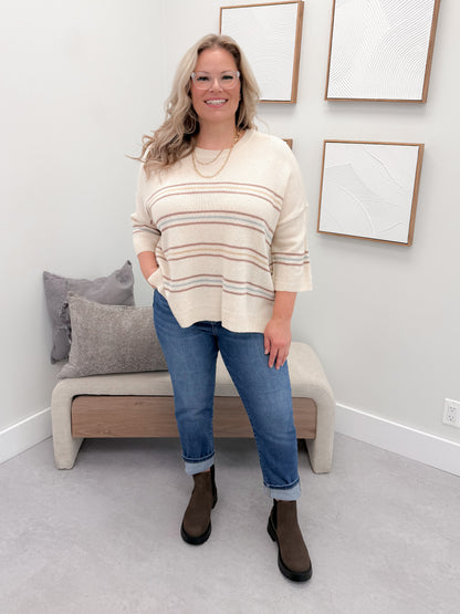 Ariella Striped Sweater in Vanilla