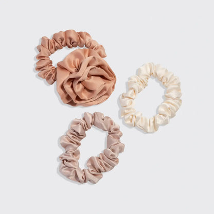 Rosette Rouched Satin Scrunchies in Terracotta by Kitsch