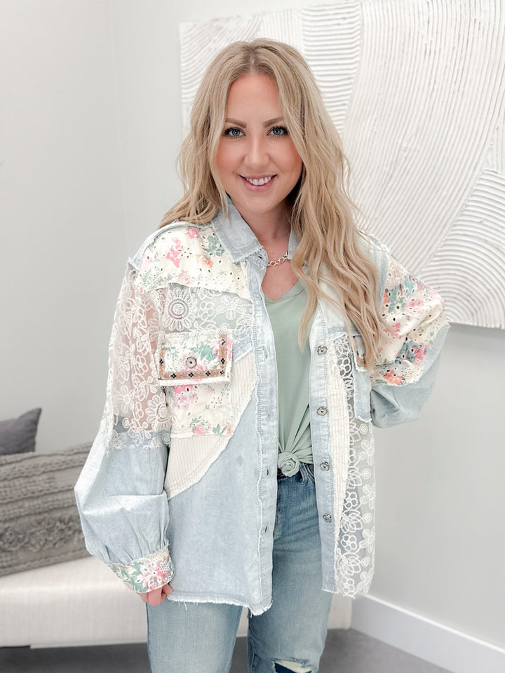 Sullivan Floral Shacket in Denim by Pol