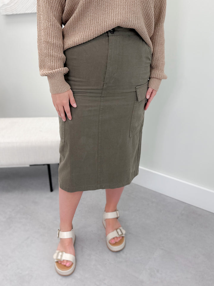 Kit Cargo Midi Skirt in Olive