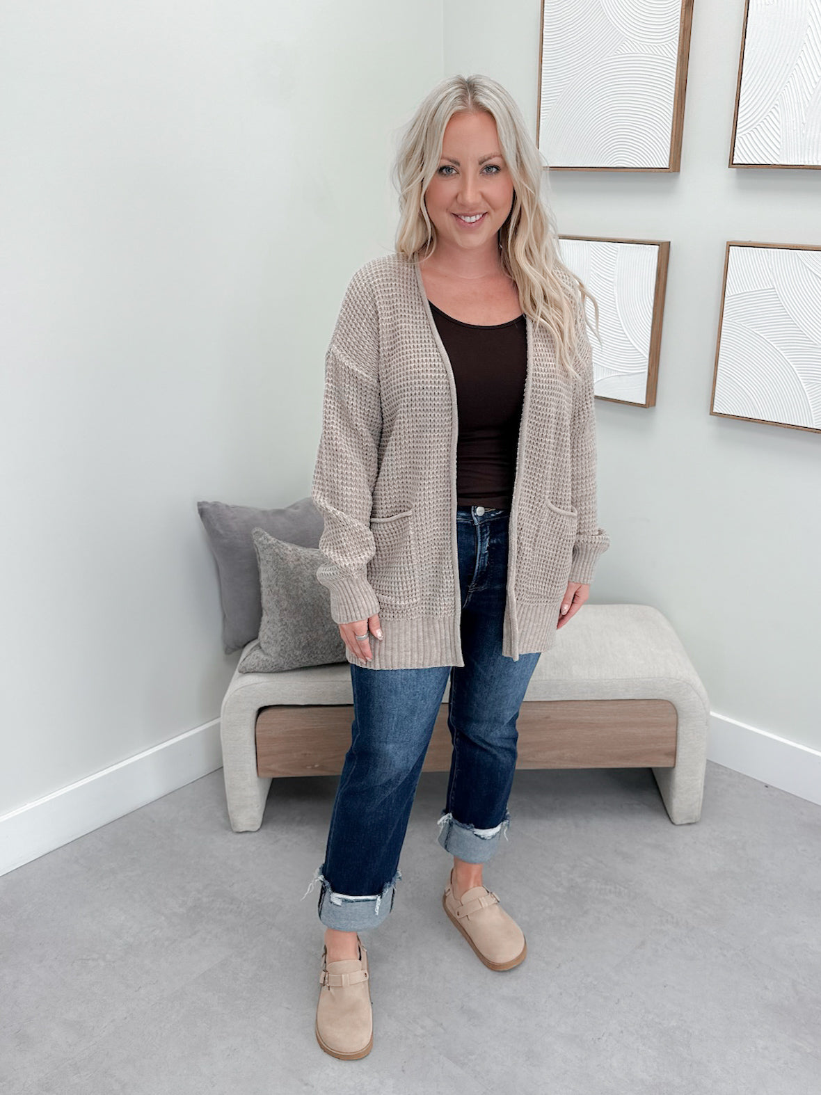 Wanda Waffle Cardi in Mocha