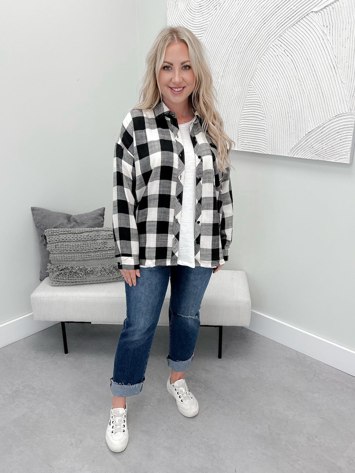 Deana Button Up in Cream/Black GIngham - S/M