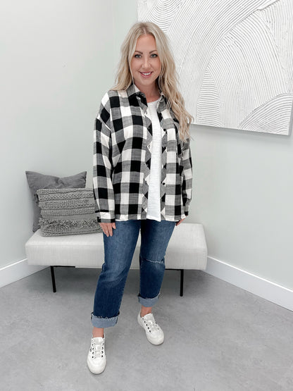 Deana Button Up in Cream/Black GIngham - S/M