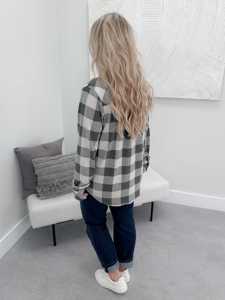 Lumi Shacket in Grey Plaid