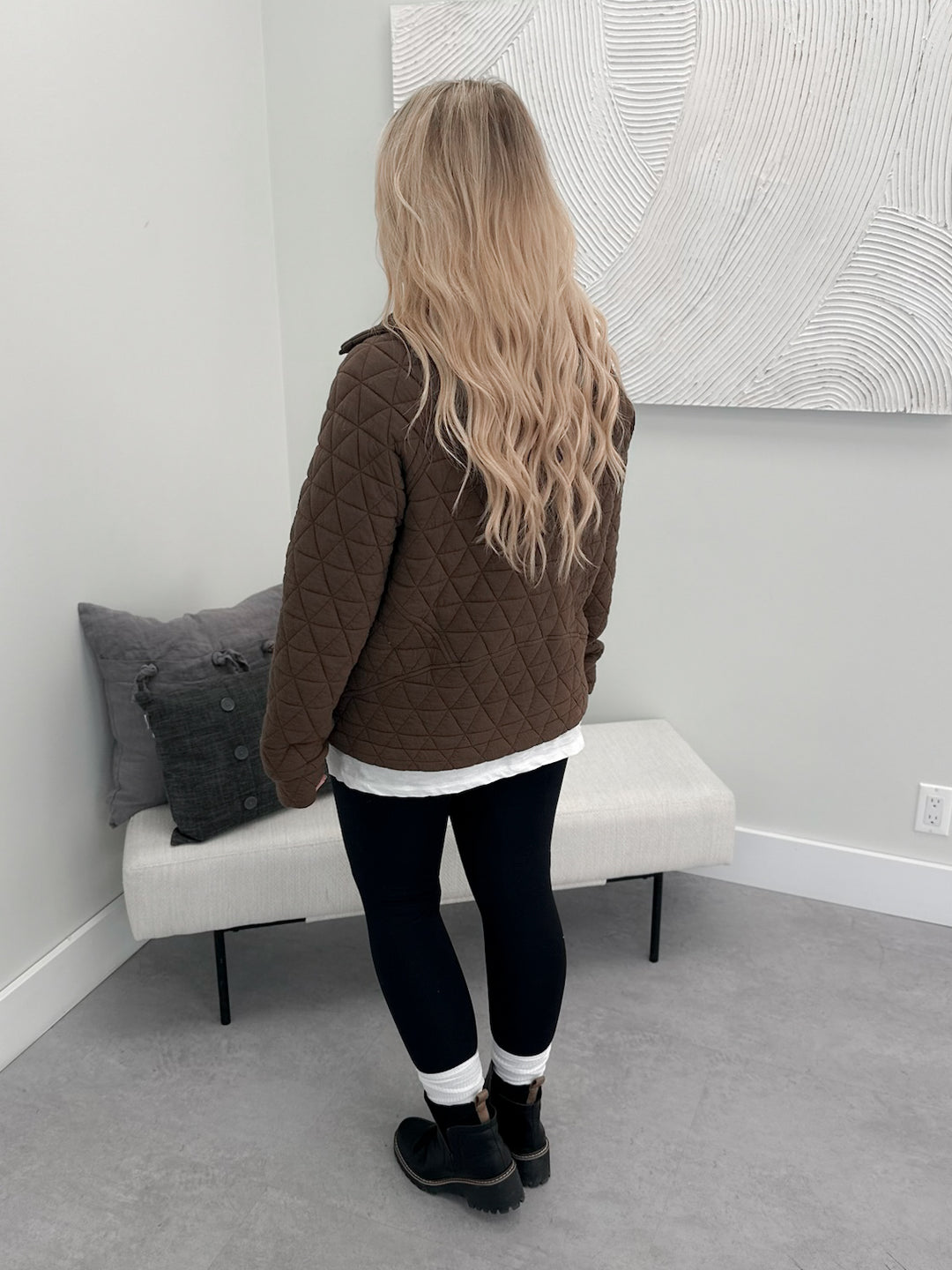 Hollis Quilted Pullover in Brown