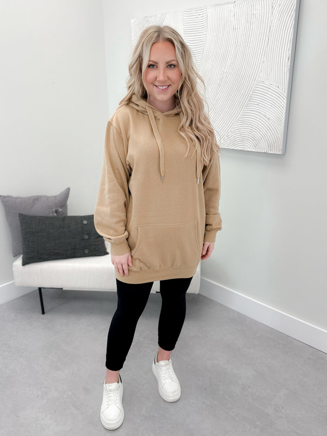 Promise Long Line Hoodie in Tan