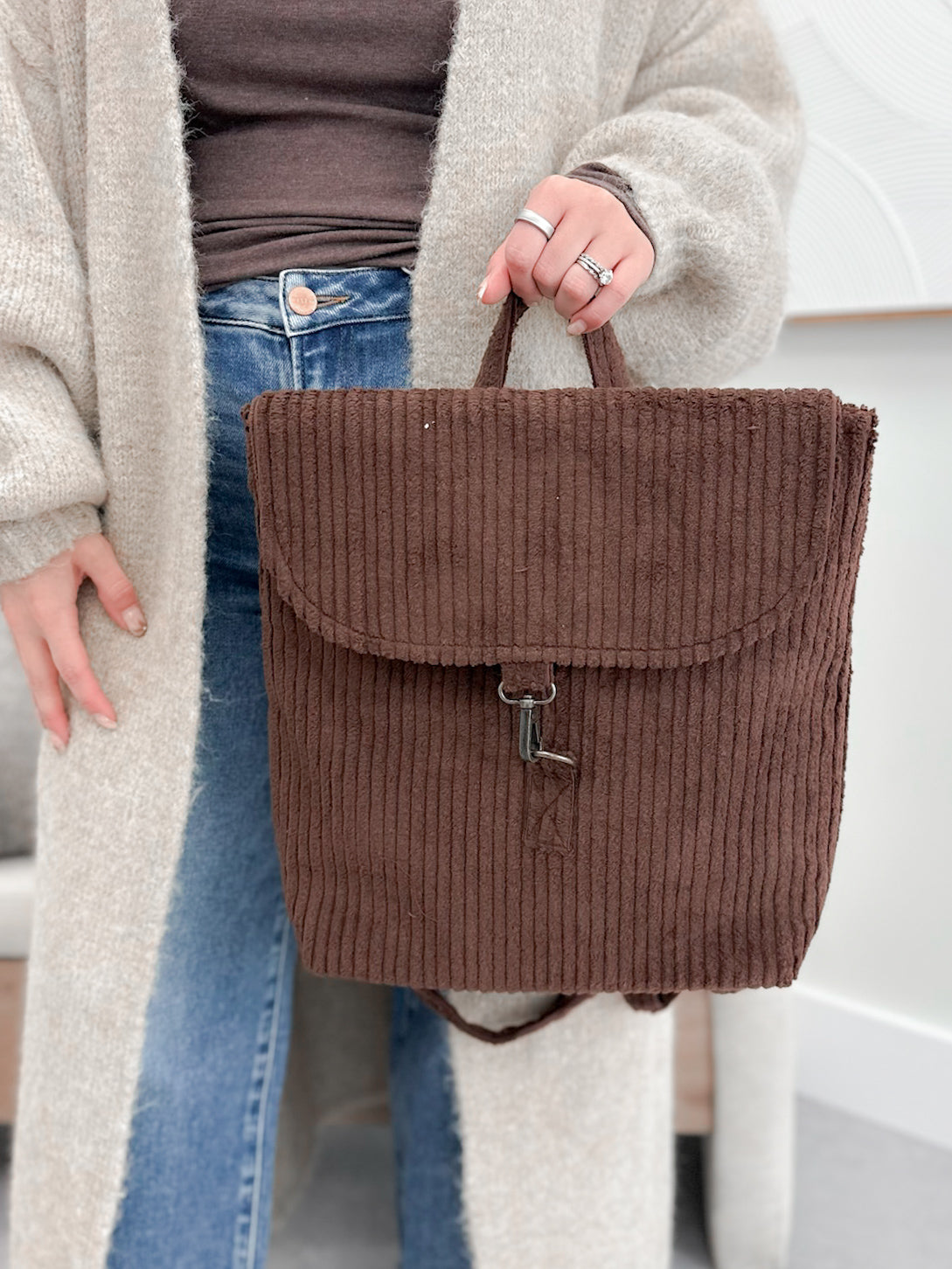 Corduroy Backpack in Chocolate