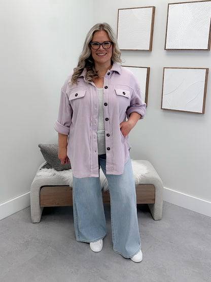 Skyler Fleece Shacket in Lilac