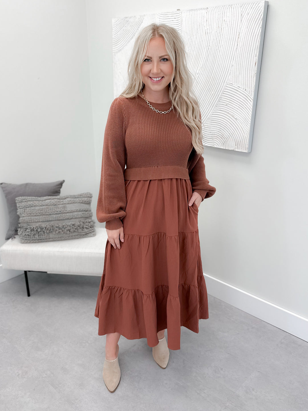 Lara Layered Sweater Dress in Terracotta