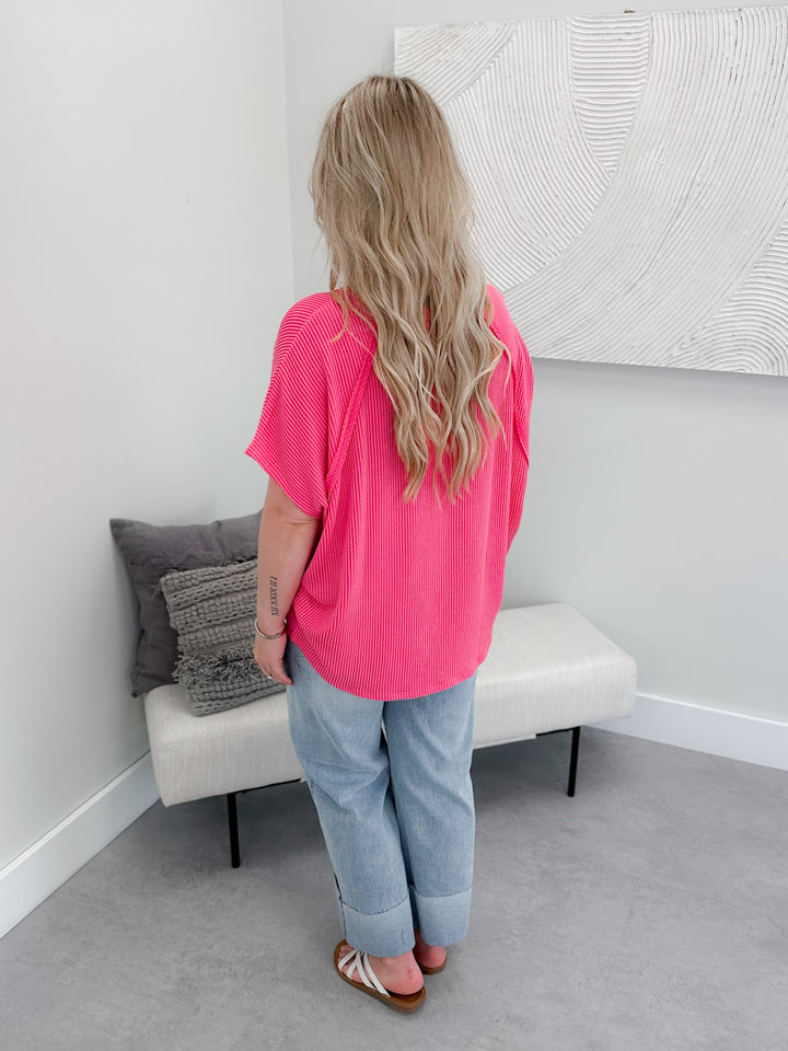 Brenna Ribbed Tee in Strawberry