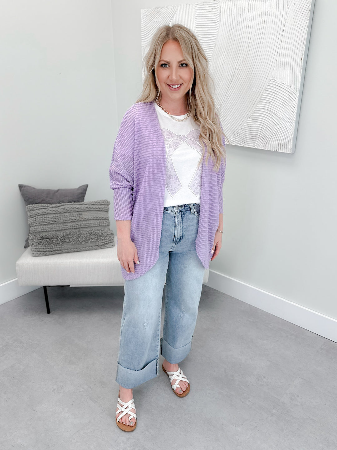 Waffle Cocoon Cardi in Lilac