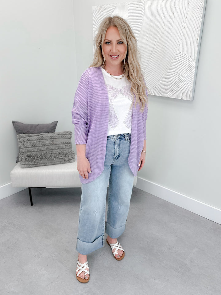 Waffle Cocoon Cardi in Lilac