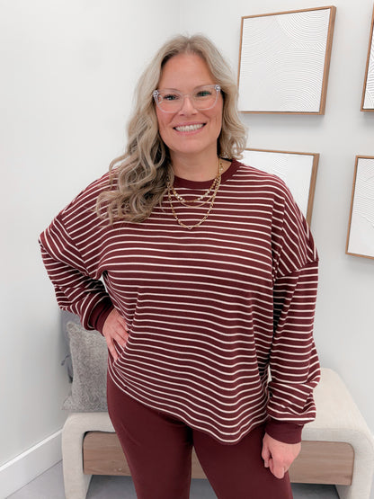 Saylor Stripe Long Sleeve in Burgundy