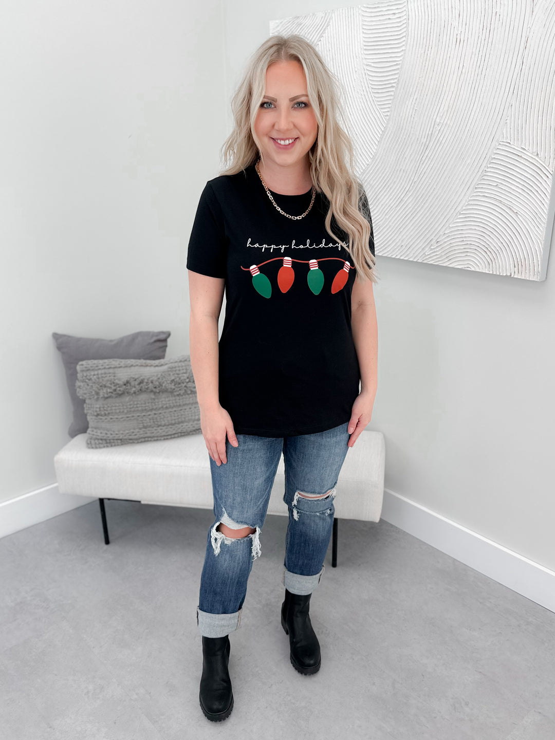 Happy Holidays Tee in Black by Ash + Antler