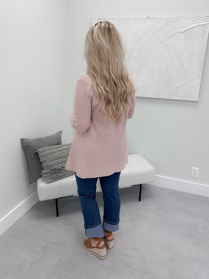 Verna Shawl Collar Cardi in Peony