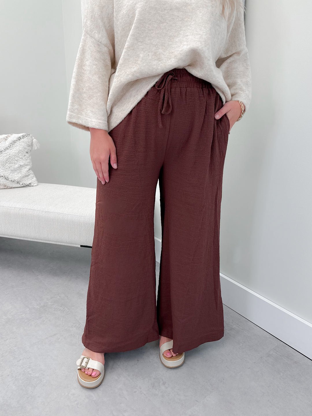 Why Not Wide leg Pants in Chocolate - Size Small