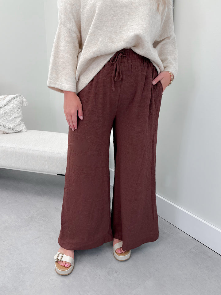 Why Not Wide leg Pants in Chocolate - Size Small