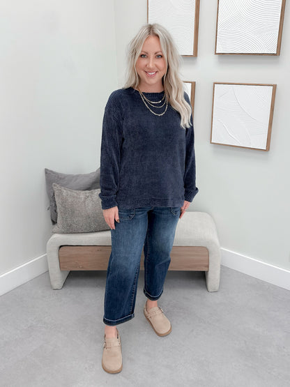 Tait Waffle Pullover in Navy
