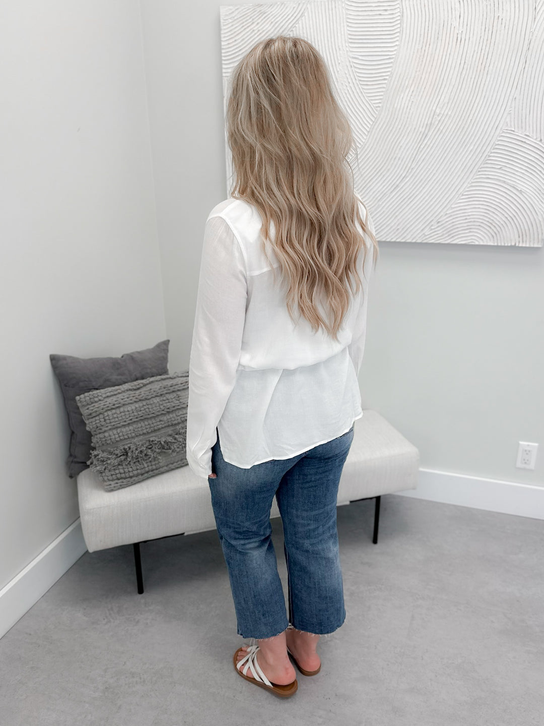 Linen Button Up Day Shirt in Soft White by Grace & Lace