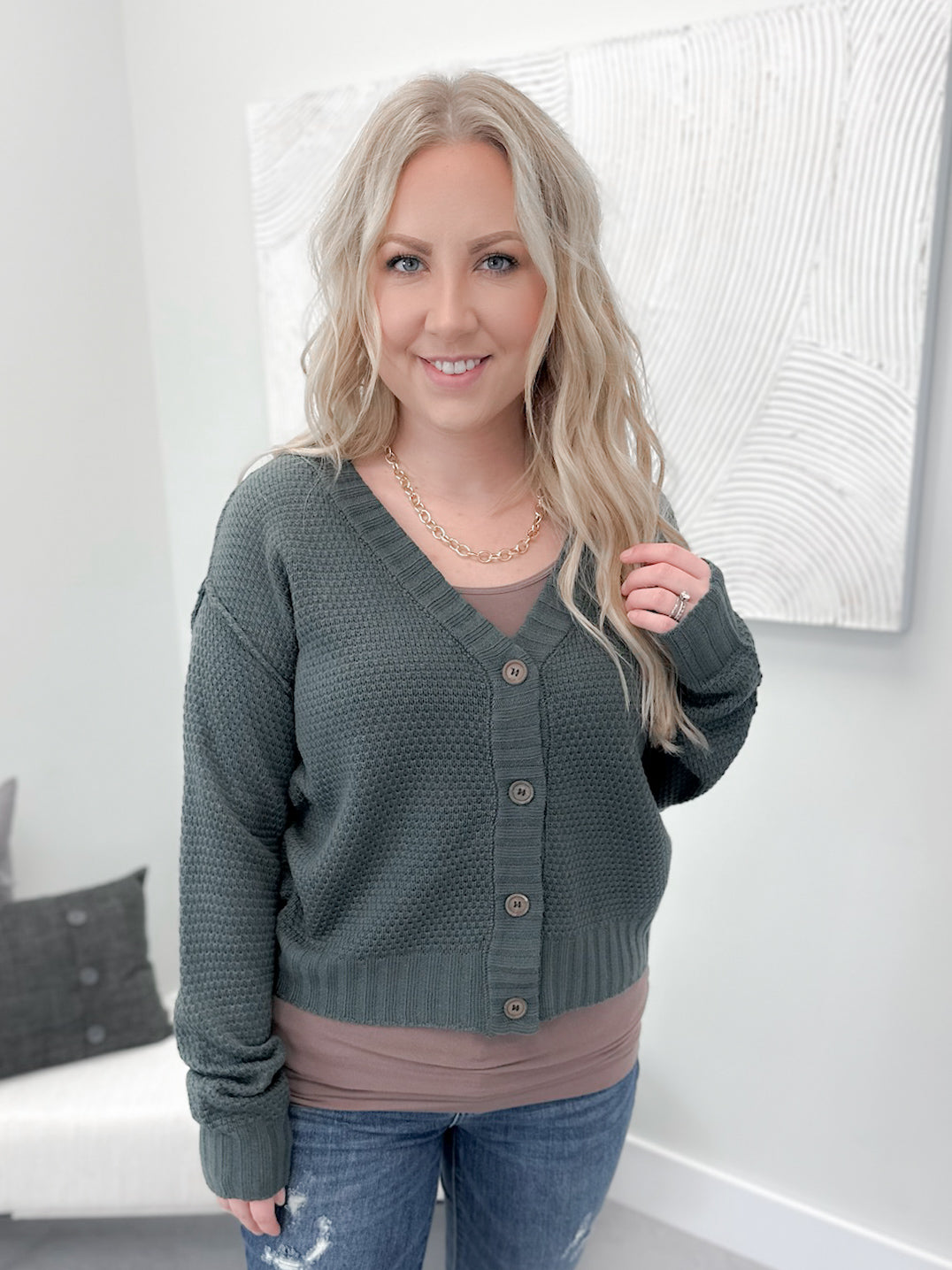 Remi Button Cardi in Ocean - L/O Small