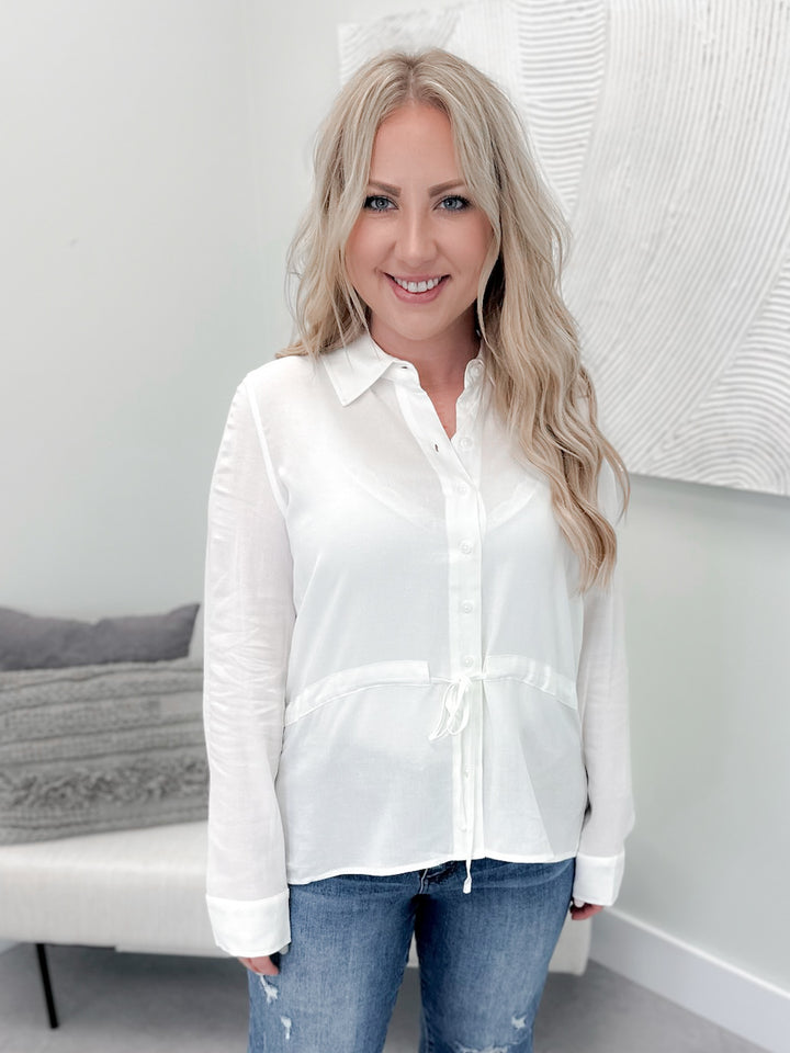 Linen Button Up Day Shirt in Soft White by Grace & Lace