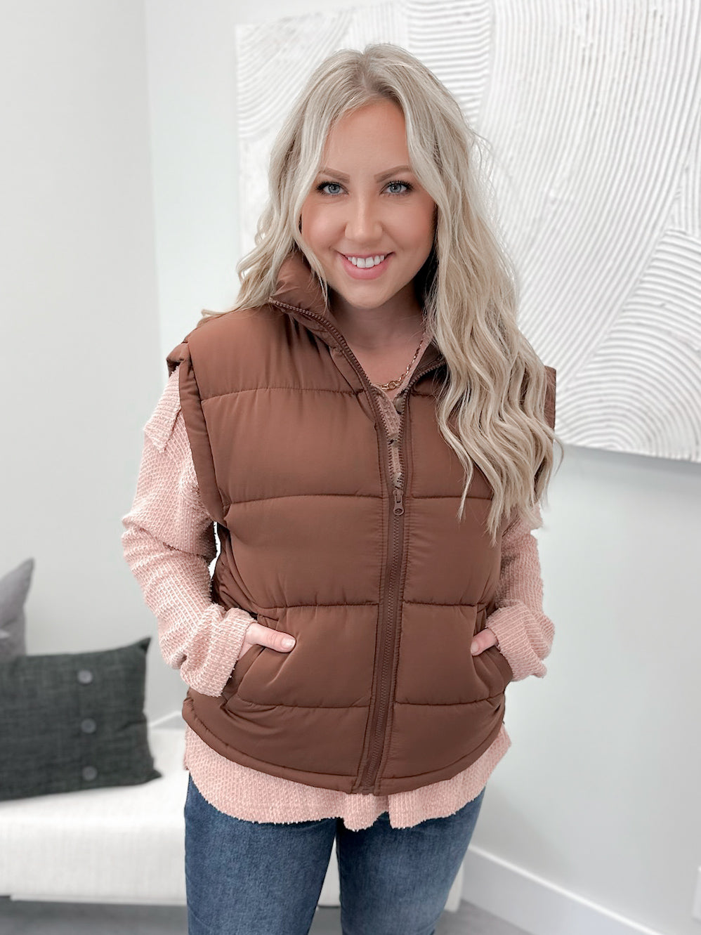 Kylie Puffer Vest in Chocolate