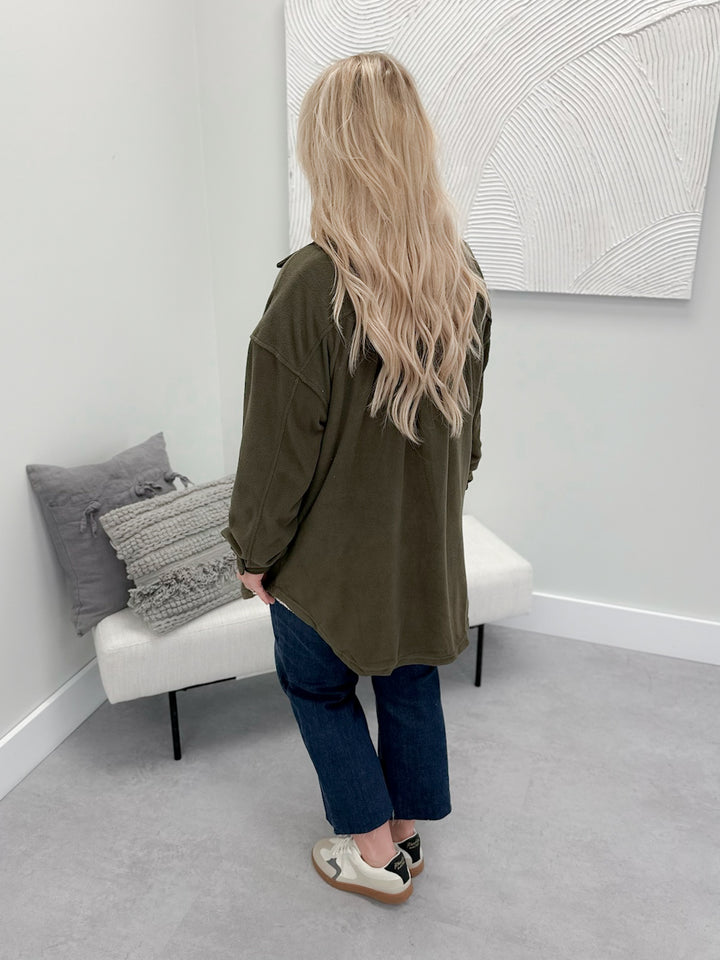 Comeback Fleece Shacket in Olive