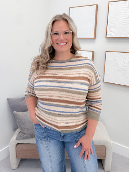 Janine Striped Sweater in Avocado Stripe