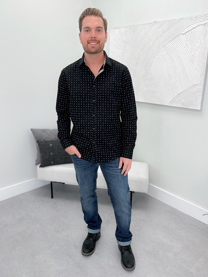 Mens Cheers Print Shirt in Black