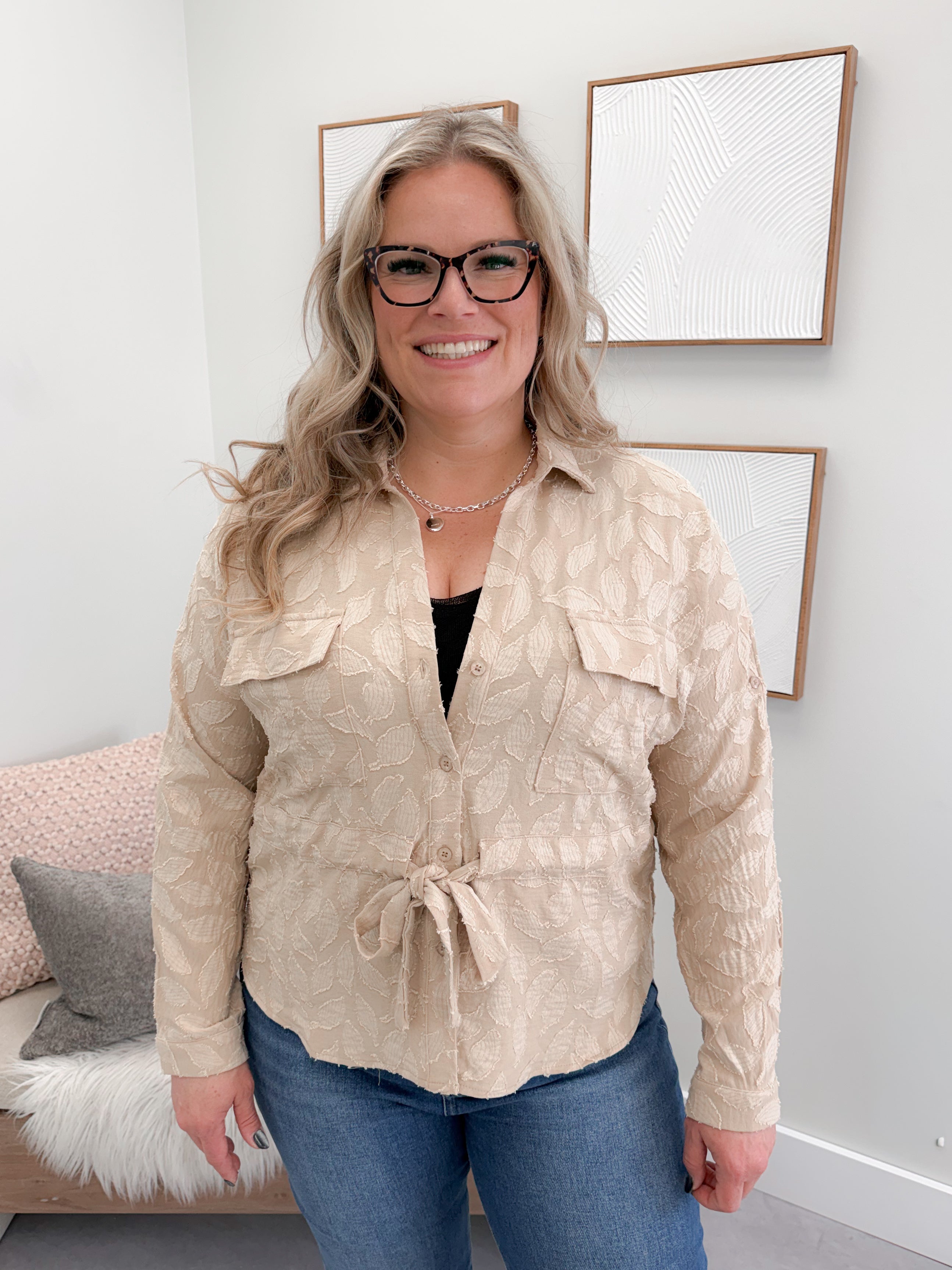 Charmer Button Up Top in Sand