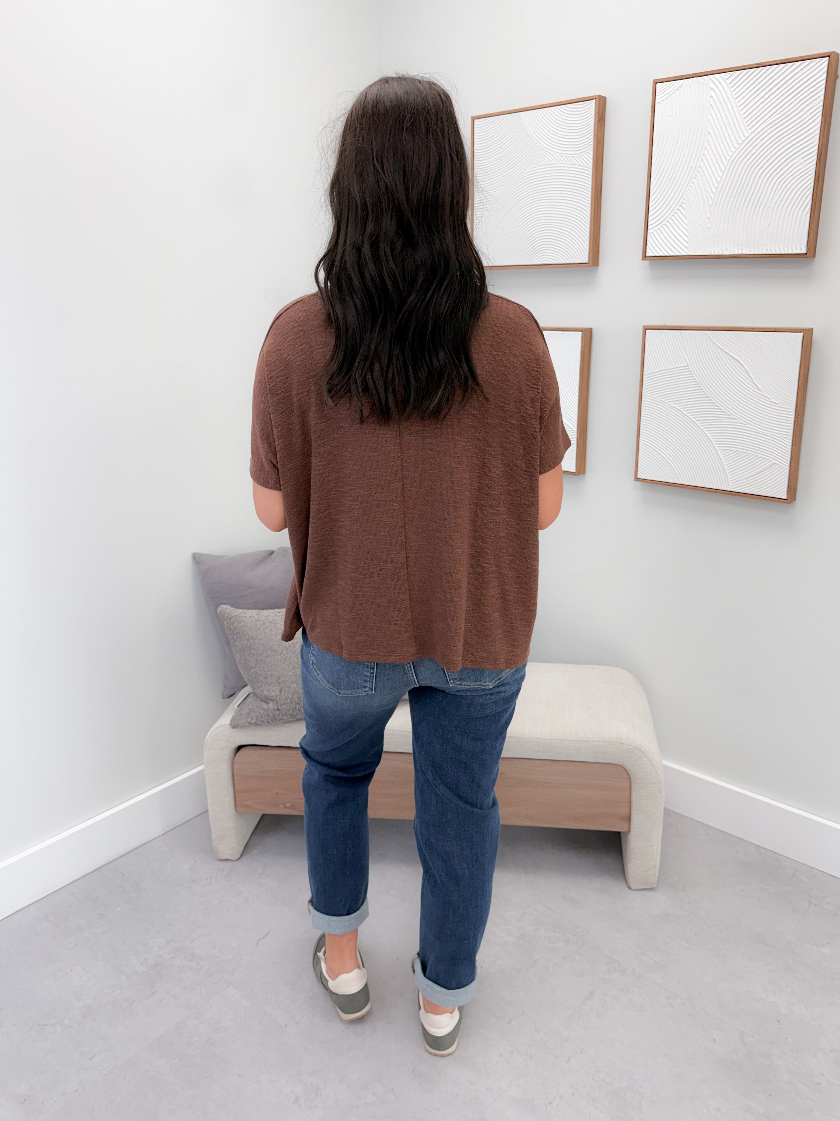 Aniston Slub Knit Tee in Brown