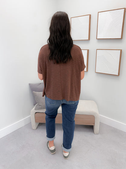 Aniston Slub Knit Tee in Brown