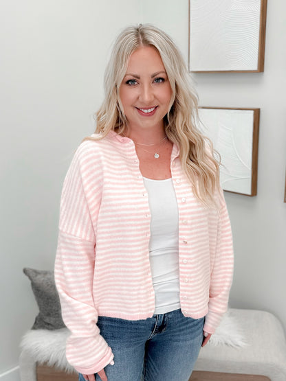 Brandy Cardigan in Pink Stripes