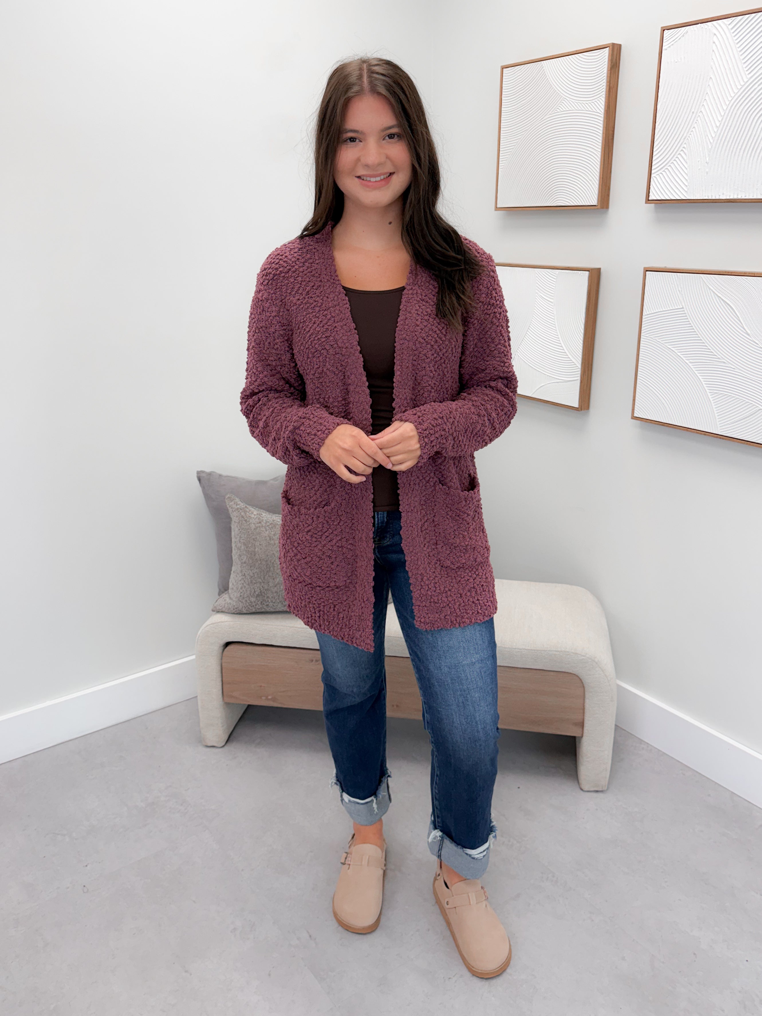 Piper Popcorn Cardigan in Eggplant