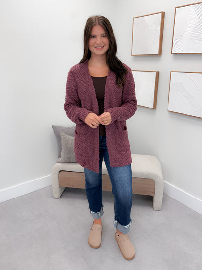 Piper Popcorn Cardigan in Eggplant