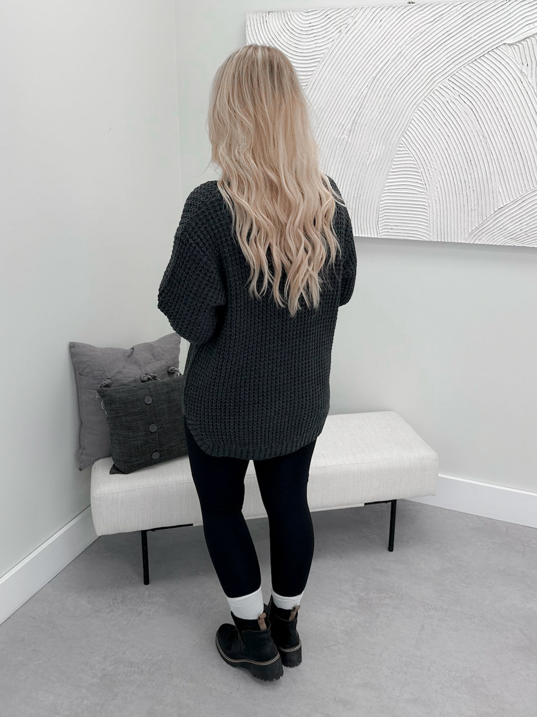 Irene Waffle Sweater in Charcoal